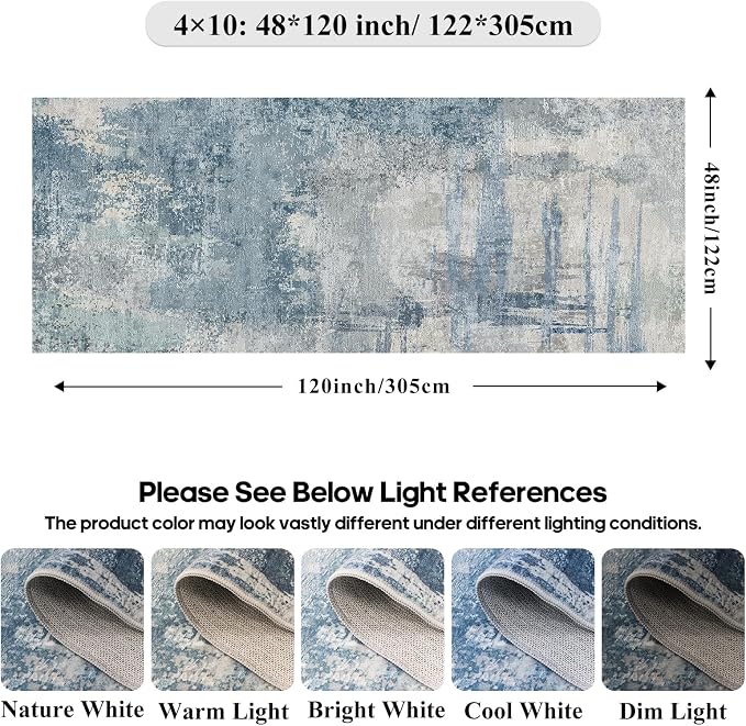 Washable Wide Runner Rug 4x10 : Modern Abstract Hallway Rugs - Image 2