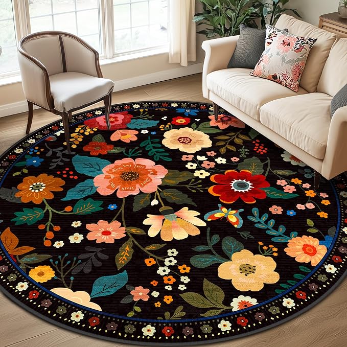RELEANY Floral 8ft Area Rugs Washable Print Boho Cute Carpet Non Slip Flower by RELEANY
