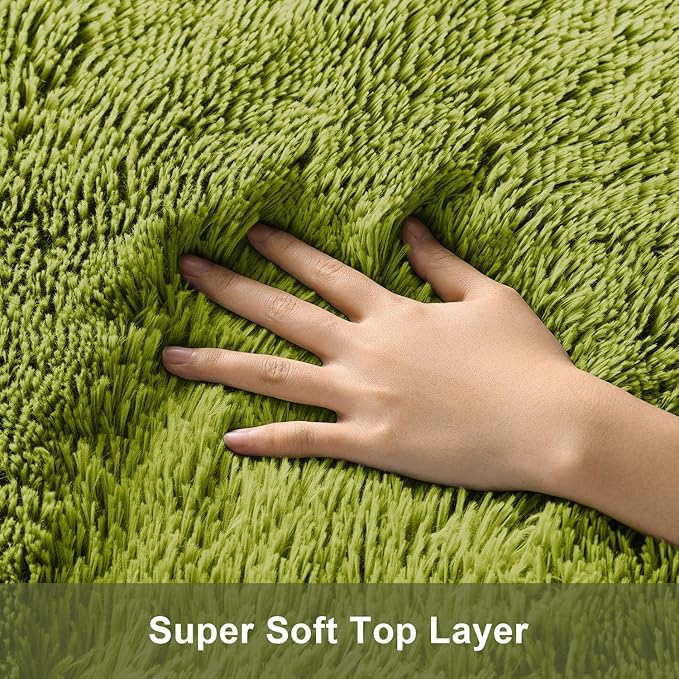 Ophanie Round Rug 5Ft Green Circle Area Rug, Fluffy Fuzzy Bedroom Carpet - Image 2