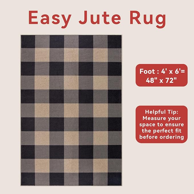 Tangsoo Checkered 4x6 Washable Easy Jute Area Rug - Image 3