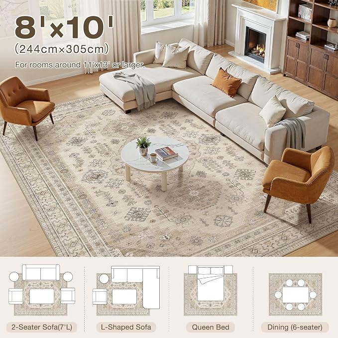 8x10 Washable Area Rug, Large Rugs - Image 8