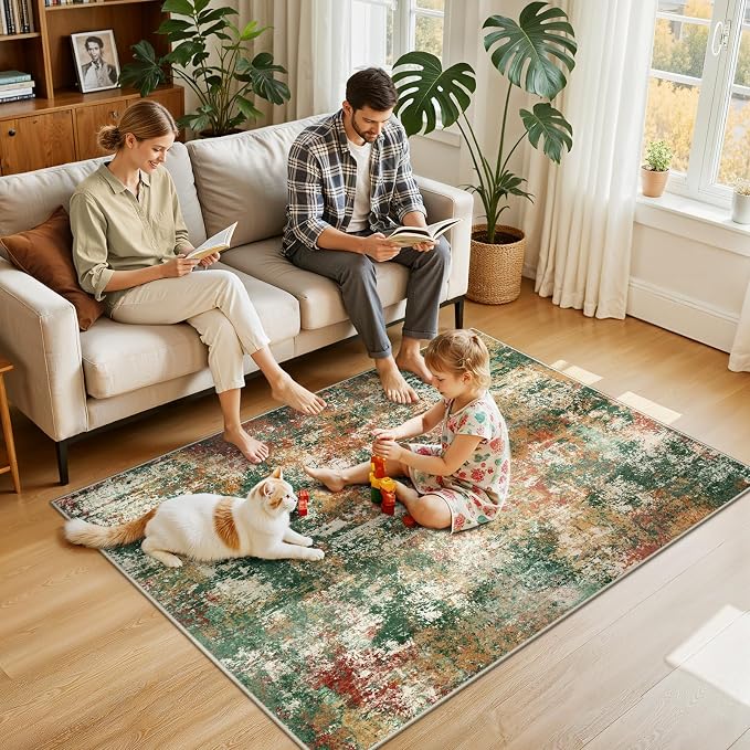 RELEANY Washable Area Rugs 4'x6' Non-Slip Modern Abstract Soft - Image 2