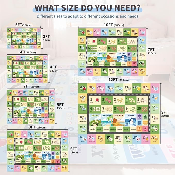Kids ABC Rug for Playroom, Classroom Alphabet Area Carpet Playmat, Washable - Image 2