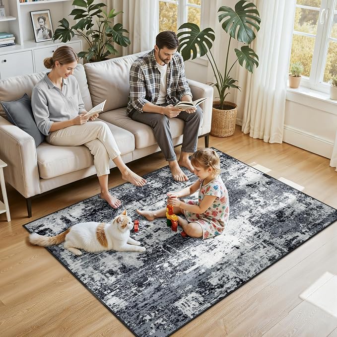 RELEANY Washable Area Rugs 4'x6' Non-Slip Modern Abstract Soft - Image 2