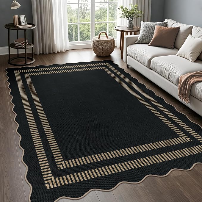 Scalloped Modern Easy Jute Carpet, 5x7 Outdoor Patio Washable Area Rug by LORWER