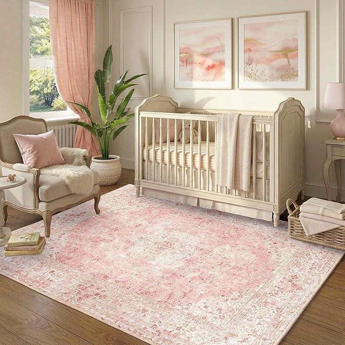 Latte&Fog Vintage Pink Area Rugs 4x6, Washable Cute Small Rugs - Image 3