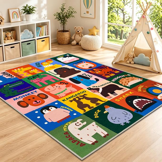 Kids Rug 4x6 Animal Alphabet Play Mat Educational Learning Area Rug Soft by VSIWB