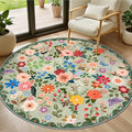 Round Area Rug for Living Room: 4 ft Floral Washable Circle Rug Soft Boho by PLHXFRSoftAreaRugs