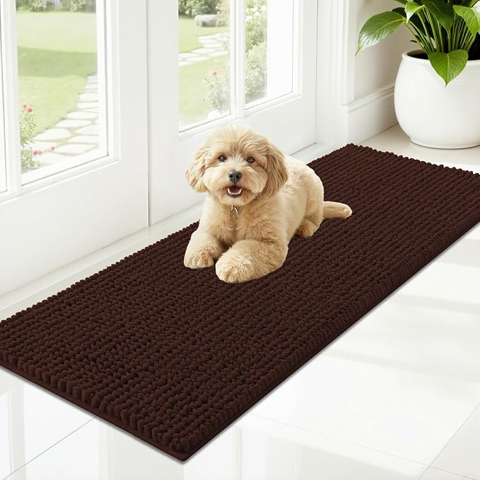 OLANLY Dog Door Mat for Muddy Paws 47x17, Ultra Absorbent Chenille Mud Doormat by OLANLY