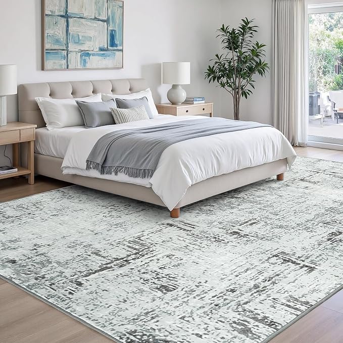 Rugflix 9x12 Washable Area Rugs, Neutral Boho Carpet Living Room Rug Non Slip - Image 2