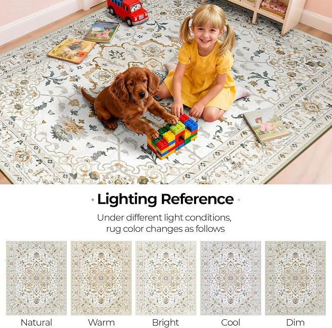 CAPALOCA Machine Washable Rugs Nursery Rug Cute Girl Non Slip Low Pile Water - Image 8