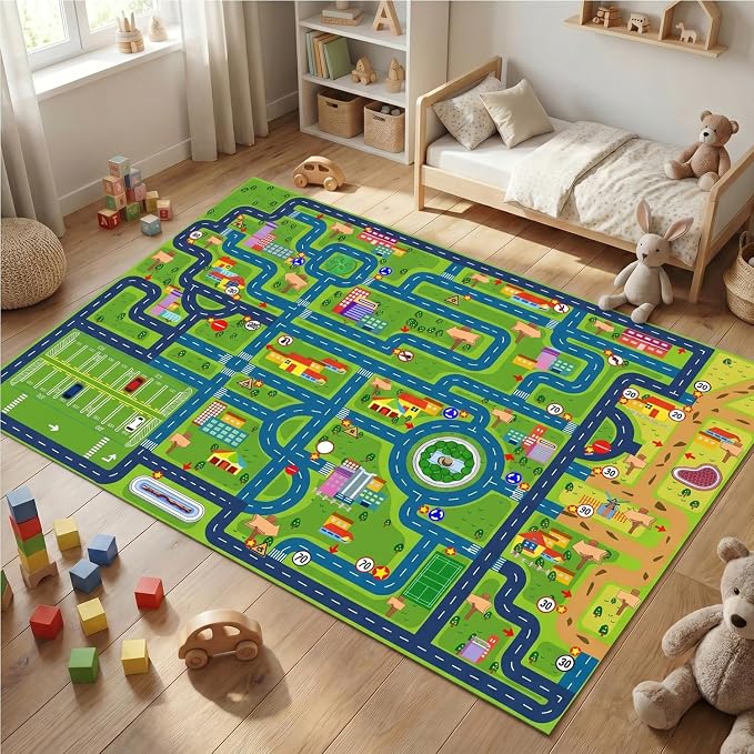 yongjoy Car Rug Road Map Area Rug, Colorful Car-Themed Design, Soft Low-Pile - Image 7