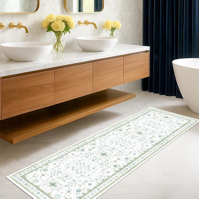 Hazo Haus Washable Oushak 2x8 Bathroom Runner Rug by HazoHaus