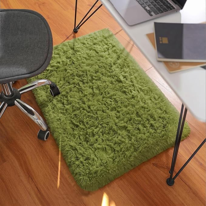 Ophanie Small Rug Washable Non Slip Throw Bedside Area Rugs, Fluffy Soft Green - Image 5