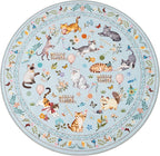 Unirea 4x4 Light Blue Grey Cat Round Area Rugs, Washable Soft Non Slip Circle - Image 9
