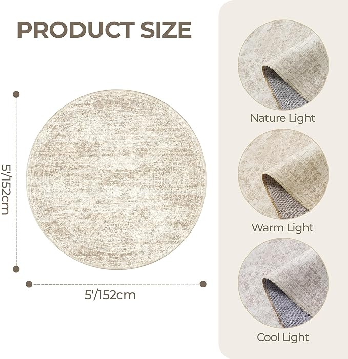 Round Rug 5ft, Washable Circle Rug - Image 2