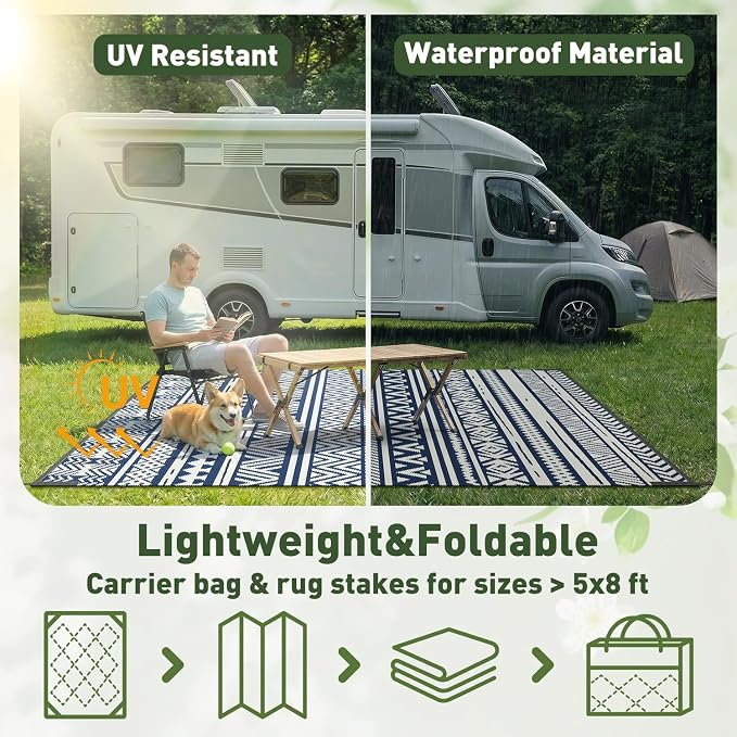 MontVoo-Outdoor Rug Carpet Waterproof 5x8 ft Reversible Patio Rug RV Camping - Image 6