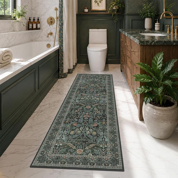 Dusty Teal 2x6 Washable Runner Rug Non Slip by Evyhood