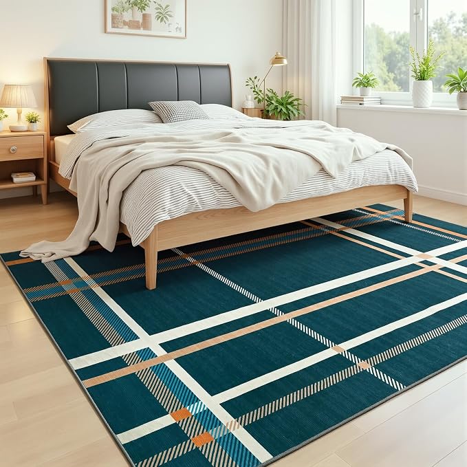 Terrug Plaid Area Rug for Living Room, Soft Low Pile Stain Resistance Abstract - Image 2