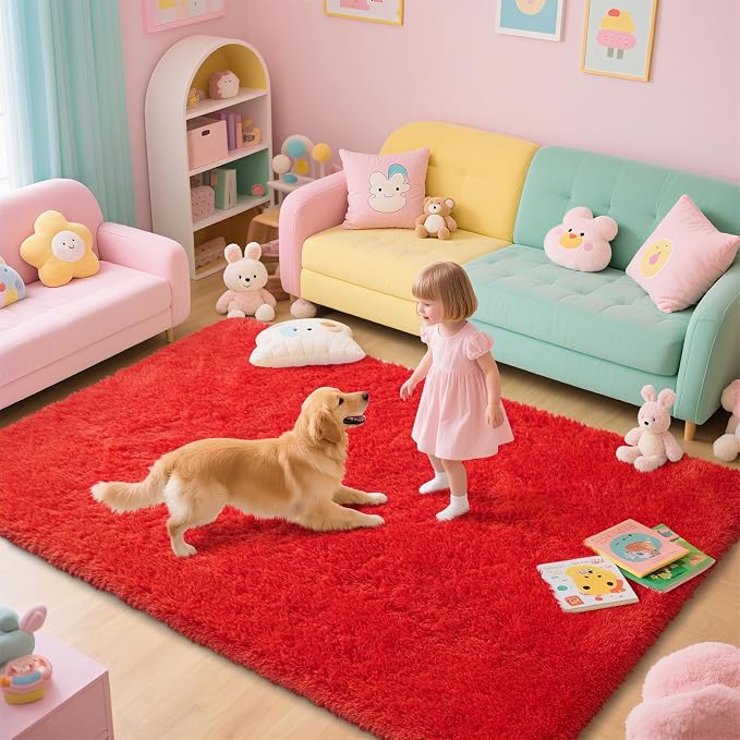 Red Shag Area Rugs for Living Room Bedroom, Ultra Large Soft Fluffy Christmas - Image 9
