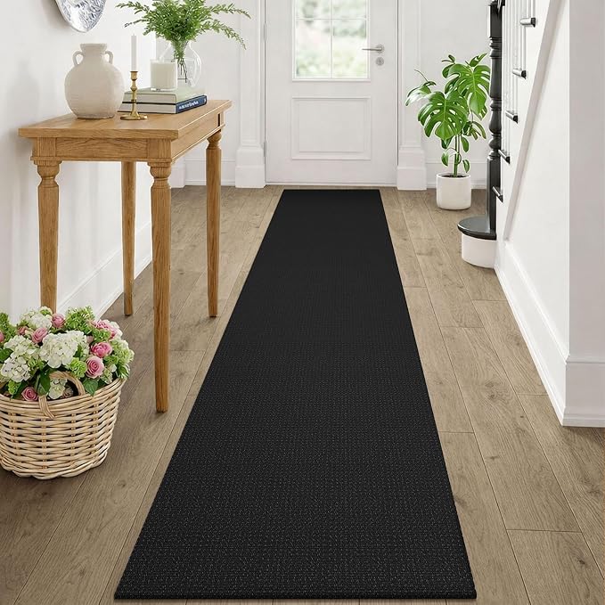 KOZYFLY Black Runners Rugs for Hallway 2x10, Washable Runner Rug, Woven Non by KOZYFLY