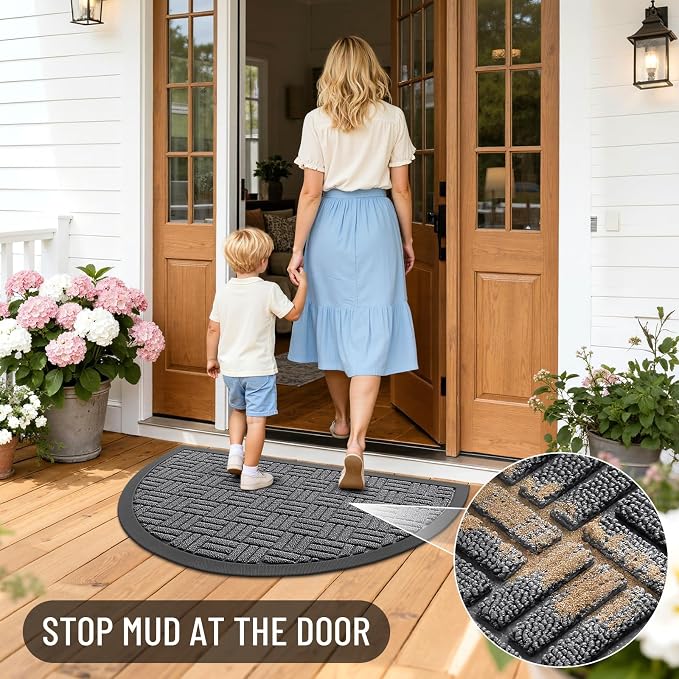 OLANLY Half Circle Door Mat Outside Entrance 29.5x17, Heavy Duty Sturdy Natural - Image 6