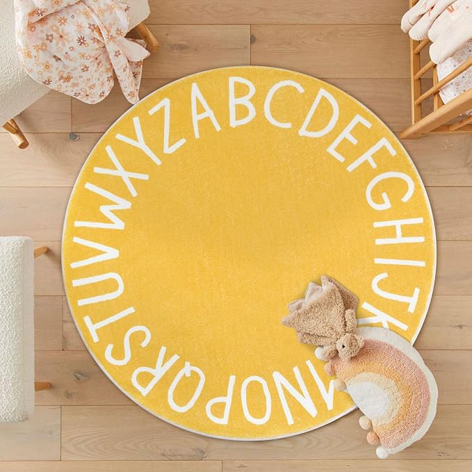 Topotdor Round Kids Play Rug Alphabet Nursery Area Rug Extra Large Soft - Image 8