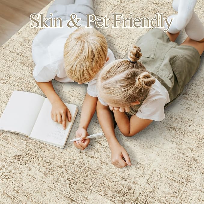 Soalmost 5x7 Area Rugs Brown Low Pile Indoor Washable Trendy Faded Style Floral - Image 9