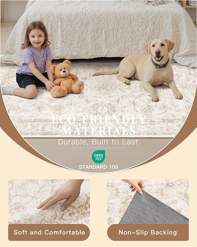 Madane 5x7 Area Rugs for Living Room, Washable Vintage Natural Rug - Image 5