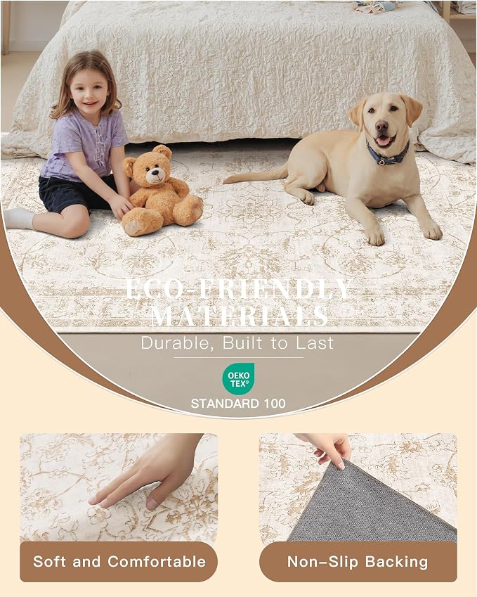 Madane Washable 6x9 Area Rugs for Living Room, Vintage Natural Rug - Image 5