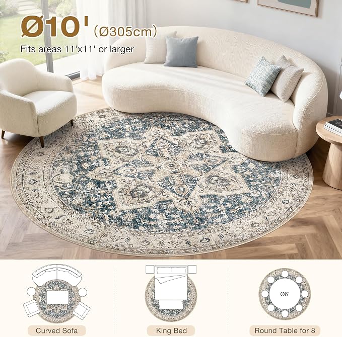 Tortania 10' Round Area Rug Living Room Rugs - Image 9