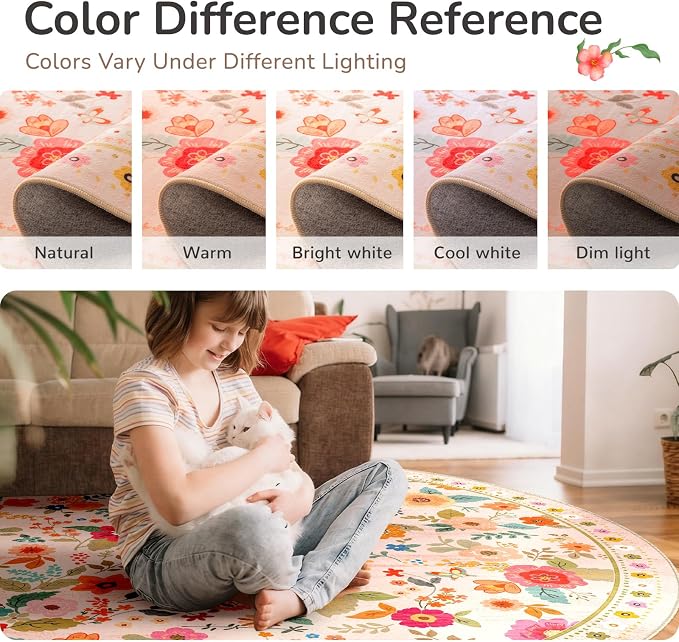 4ft Area Rugs for Living Room Vacuum-Friendly Machine Washable Area Rug Flower - Image 5