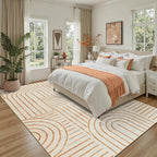 DCX Beige Machine Washable 6x9 Area Rug, Midcentury Modern Non Slip Stain - Image 3