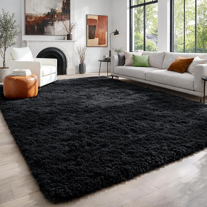 PAGISOFE Fluffy Shaggy Black Area Rug 8x10 Feet, Plush Rugs - Image 6