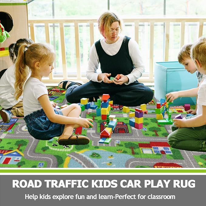 Capslpad Green Car Road Kid Rug Carpet Playmat - Image 4