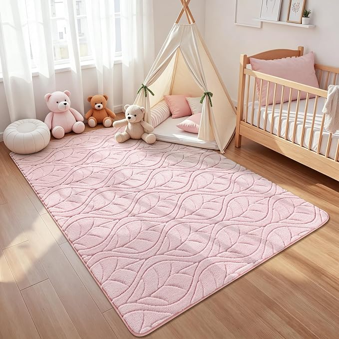 Macgace 4x6 Pink Area Rug, Soft Shag Carpet, Washable Bedroom Nursery Rugs - Image 2