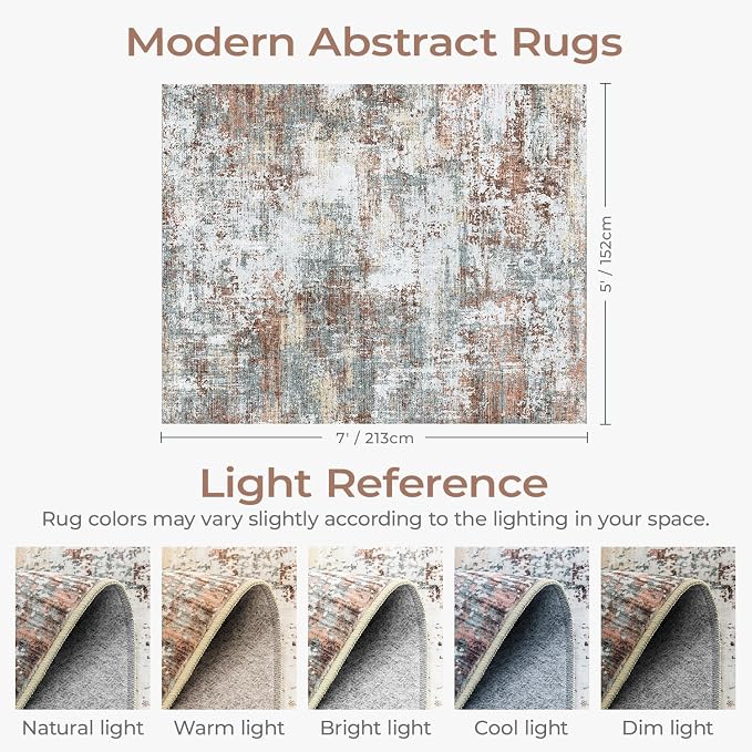 5x7 Area Rugs, Abstract Modern Machine Washable Rugs - Image 2