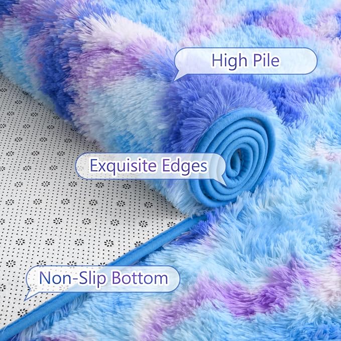 AROGAN Soft Rainbow Area Rugs for Girls Room 4x6 Feet, Fluffy Cute Colorful - Image 4