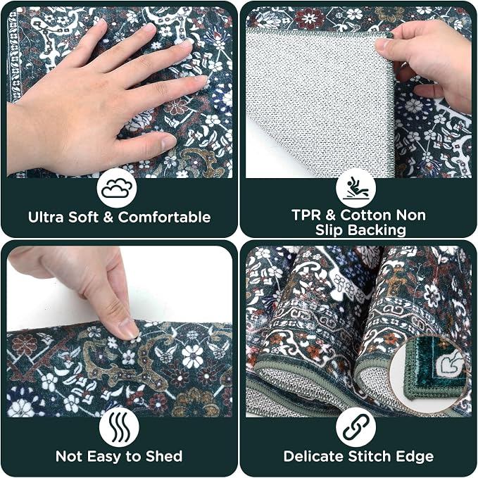 Sofort Kitchen Rugs Set of 3, Botanical Non Slip Washable Kitchen Mats - Image 5