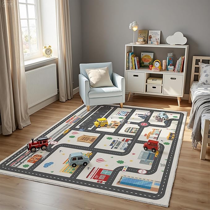 5x7ft Kids City Road Car Play Rug - Image 3