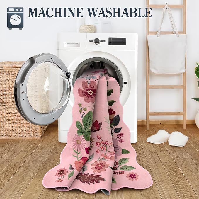Lahome Floral Washable Rugs, 4X6 Pink Rugs - Image 4