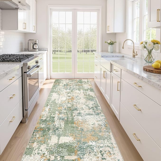 Runner Rug Kitchen Washable Rugs: 3x10 Non-Slip Abstract Soft Modern Stain by LOONGRUG