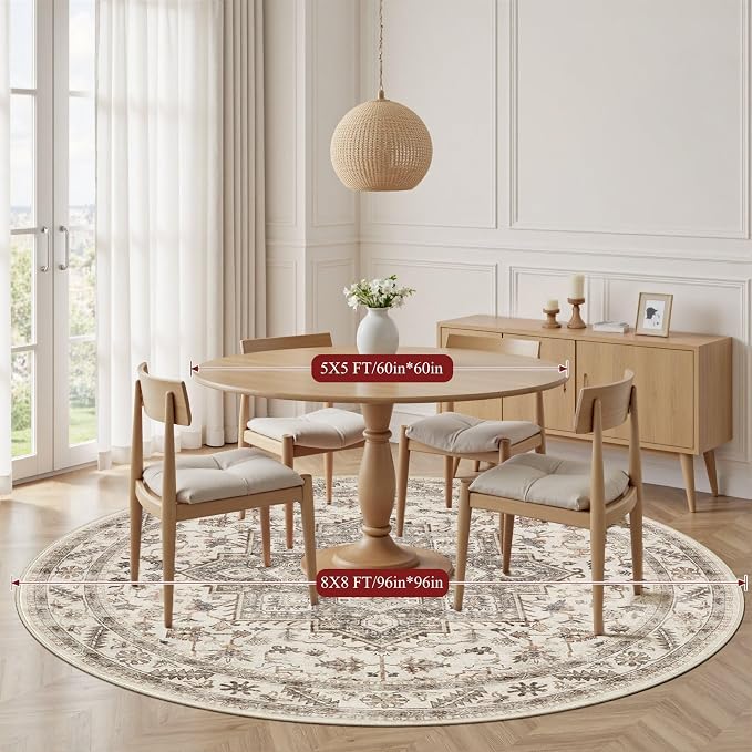 8ft Round Vintage Living Room Area Rug - Image 5