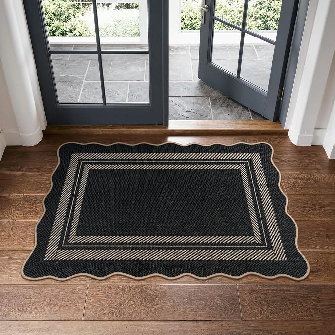 LIVEBOX Scalloped Easy Jute 2x3 Front Door Mat Black Kitchen Rug, Washable - Image 9