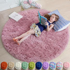 Amdrebio Blush Pink Round Circle Rug 4Ft by Amdrebio