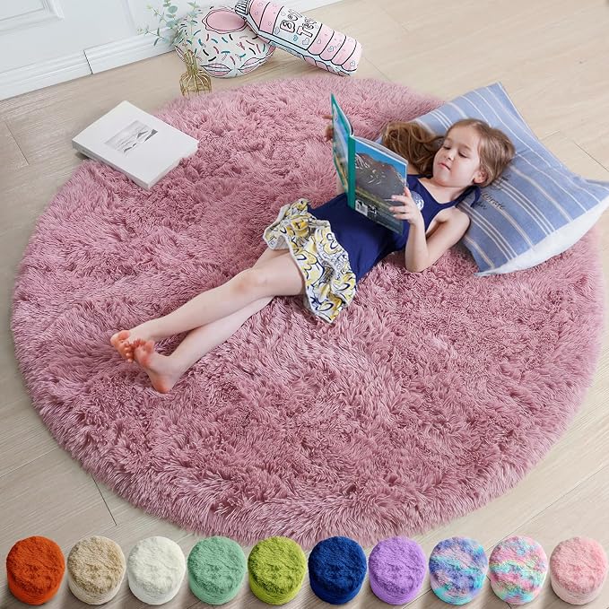 Amdrebio Blush Pink Round Circle Rug 4Ft by Amdrebio
