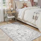 Floral Machine Washable Rug Grey White, 3x5 Rug Non Slip Soft Bedroom Rugs - Image 7