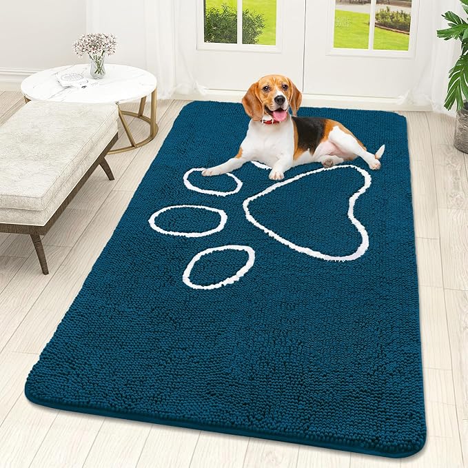 OLANLY Dog Door Mat for Muddy Paws 59x32, Paw Print Design, Absorbs Moisture by OLANLY