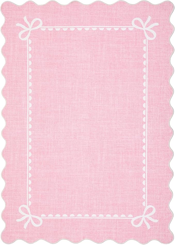 GarveeHome Scalloped Bow Rug for Living Room, Solid Pink Rug for Dorm, Washable - Image 4