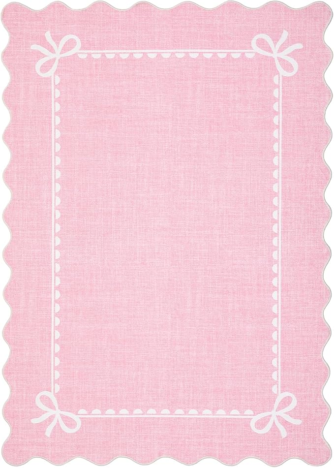 GarveeHome Scalloped Bow Rug for Living Room, Solid Pink Rug for Dorm, Washable - Image 4